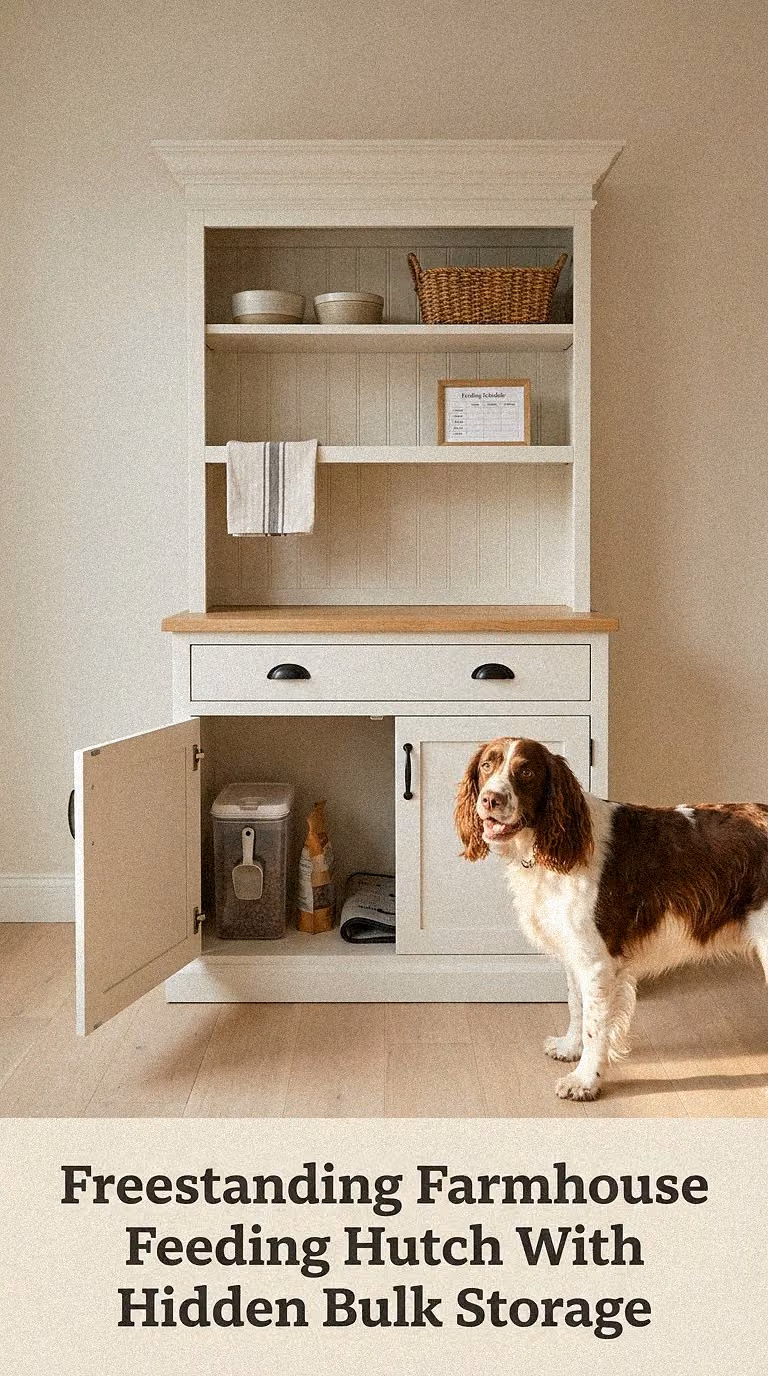 Freestanding Farmhouse Feeding Hutch With Hidden Bulk Storage