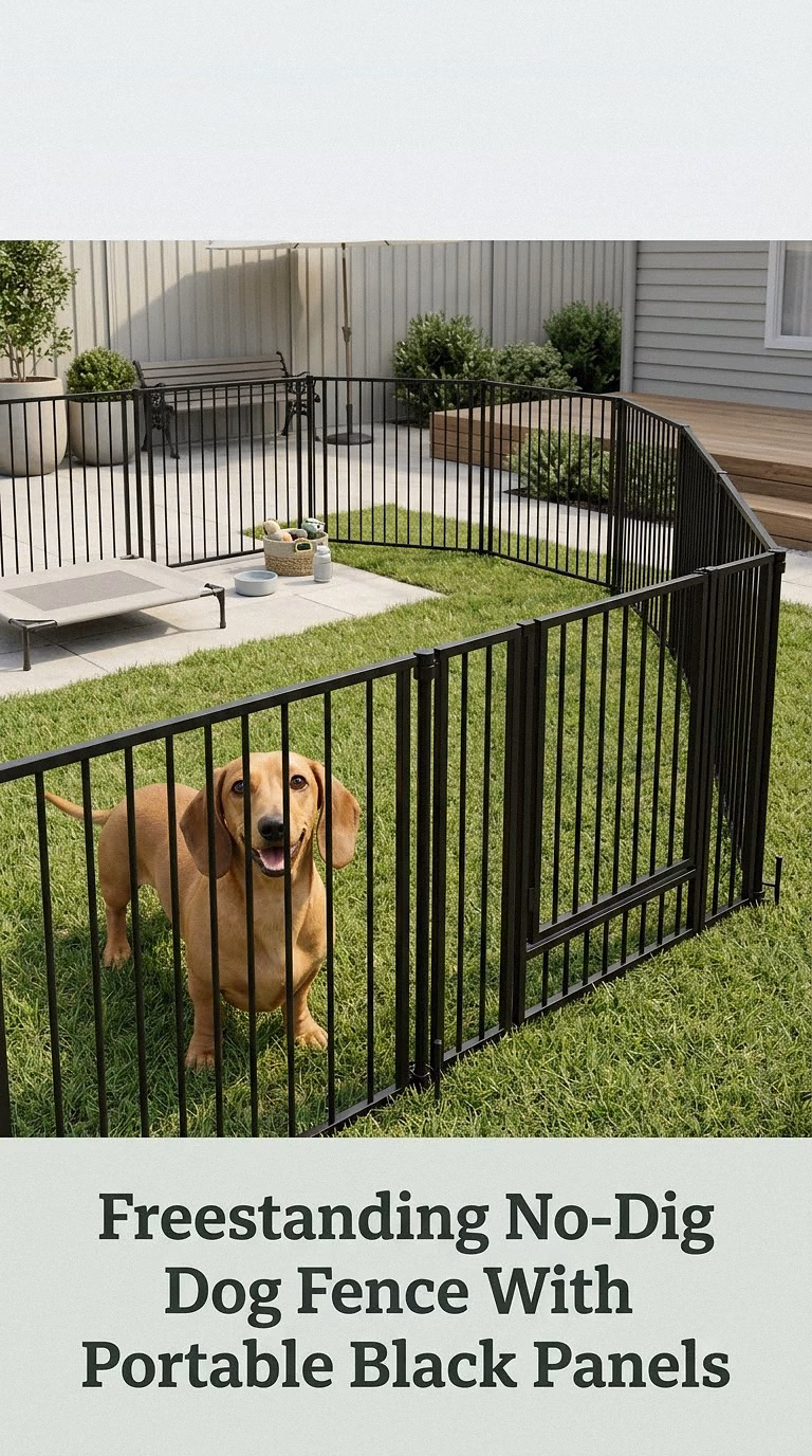 Freestanding No-Dig Dog Fence With Portable Black Panels