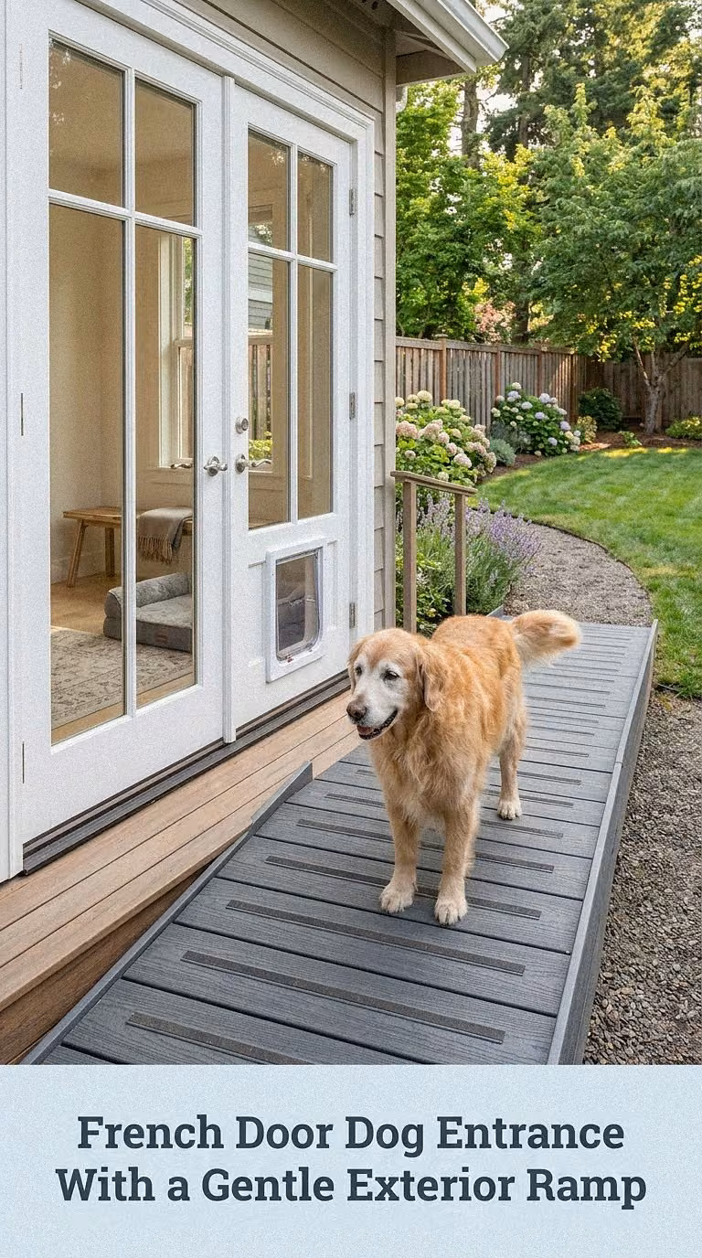 French Door Dog Entrance With a Gentle Exterior Ramp