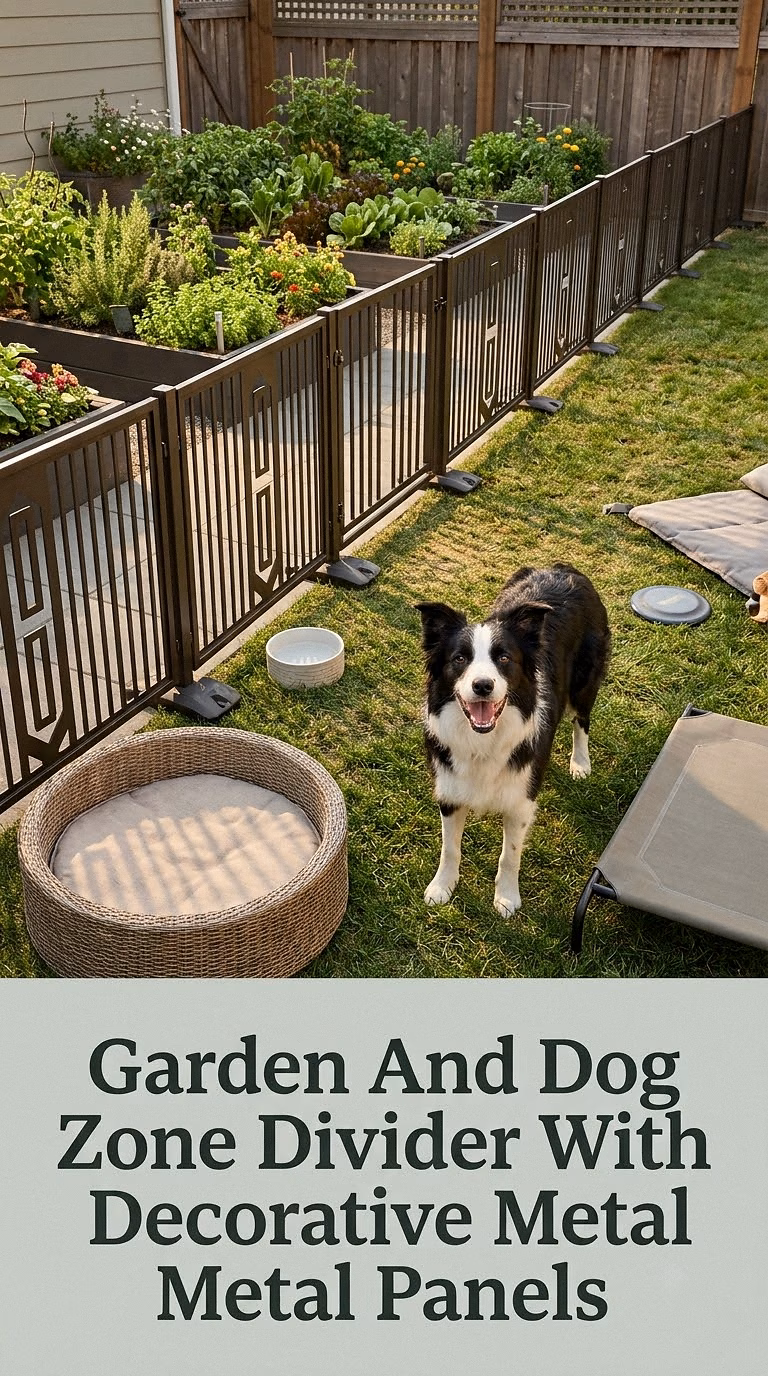 Garden And Dog Zone Divider With Decorative Metal Panels