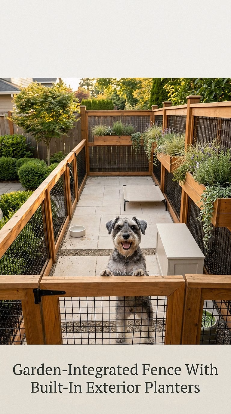 Garden-Integrated Fence With Built-In Exterior Planters