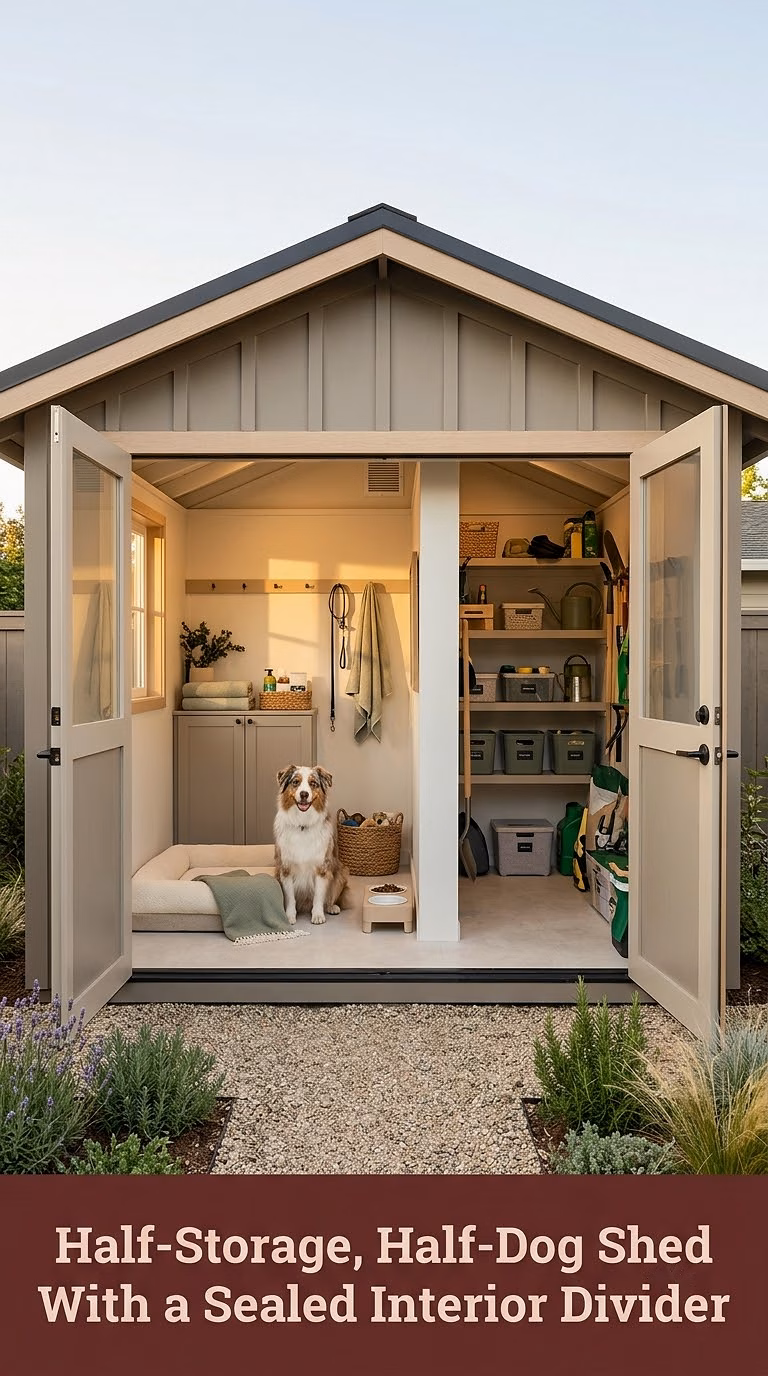 17. Half-Storage, Half-Dog Shed With a Sealed Interior Divider