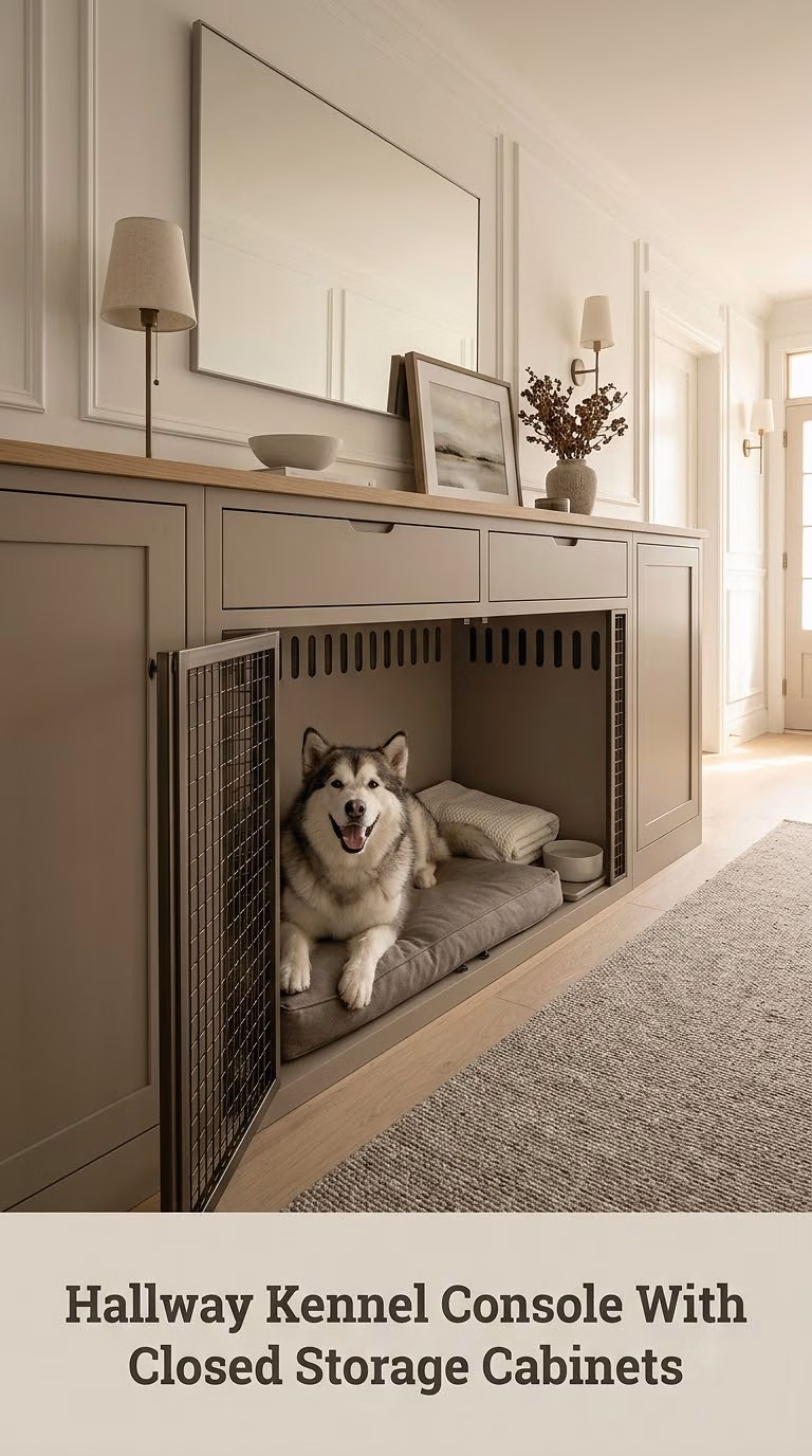 Hallway Kennel Console With Closed Storage Cabinets