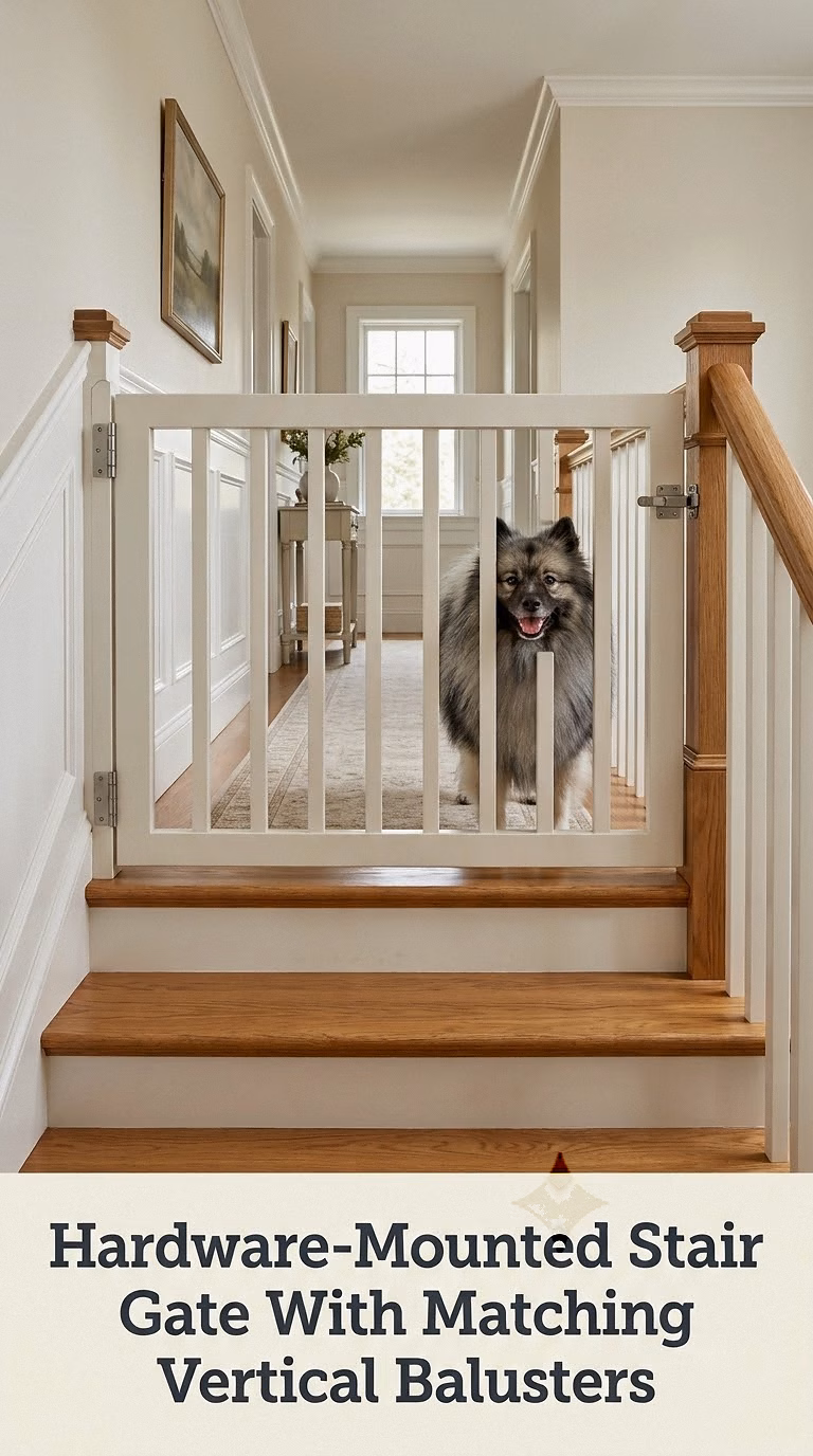 Hardware-Mounted Stair Gate With Matching Vertical Balusters