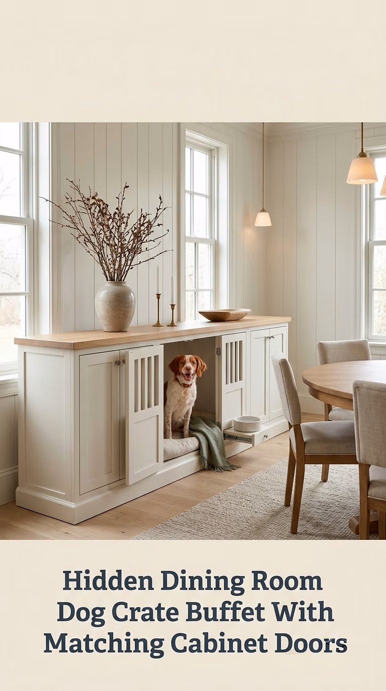 Hidden Dining Room Dog Crate Buffet With Matching Cabinet Doors
