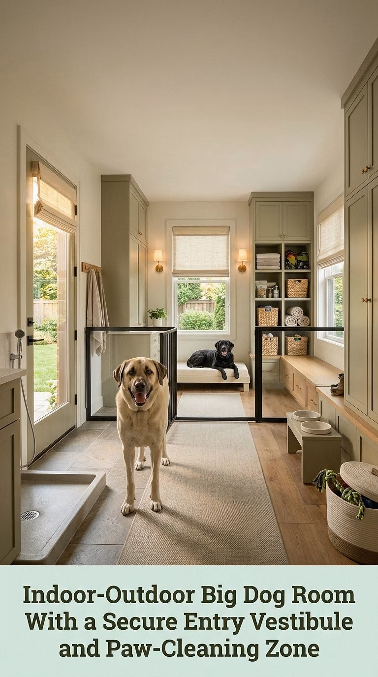17. Indoor-Outdoor Big Dog Room With a Secure Entry Vestibule and Paw-Cleaning Zone