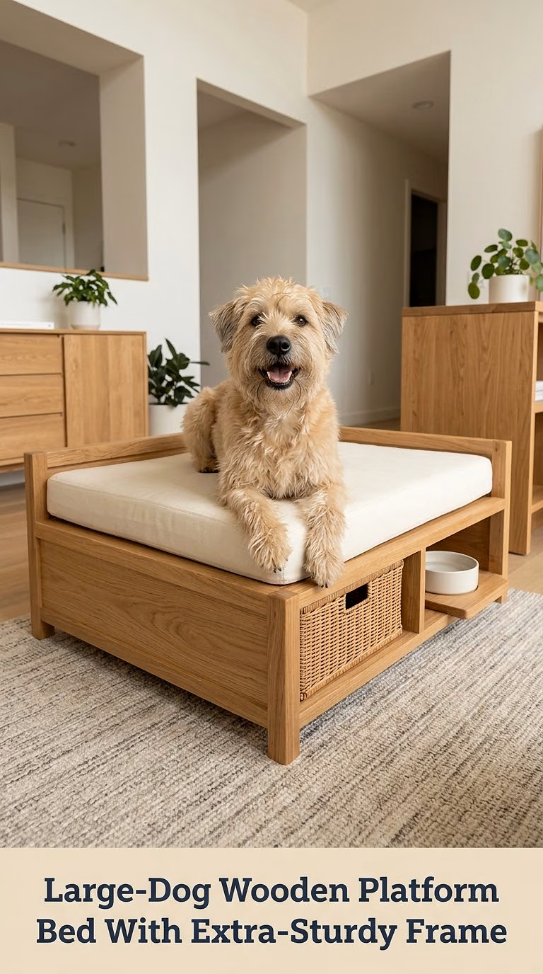 Large-Dog Wooden Platform Bed With Extra-Sturdy Frame