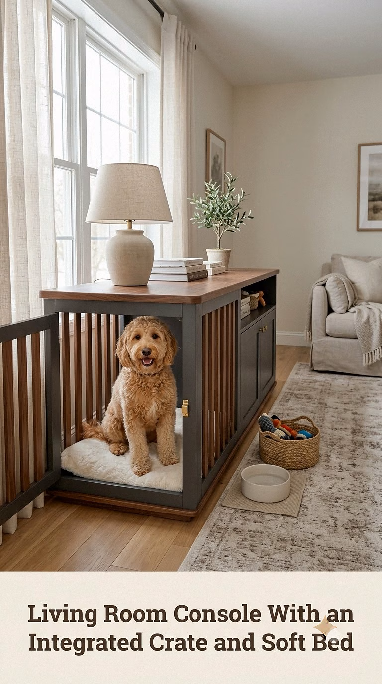 Living Room Console With an Integrated Crate and Soft Bed