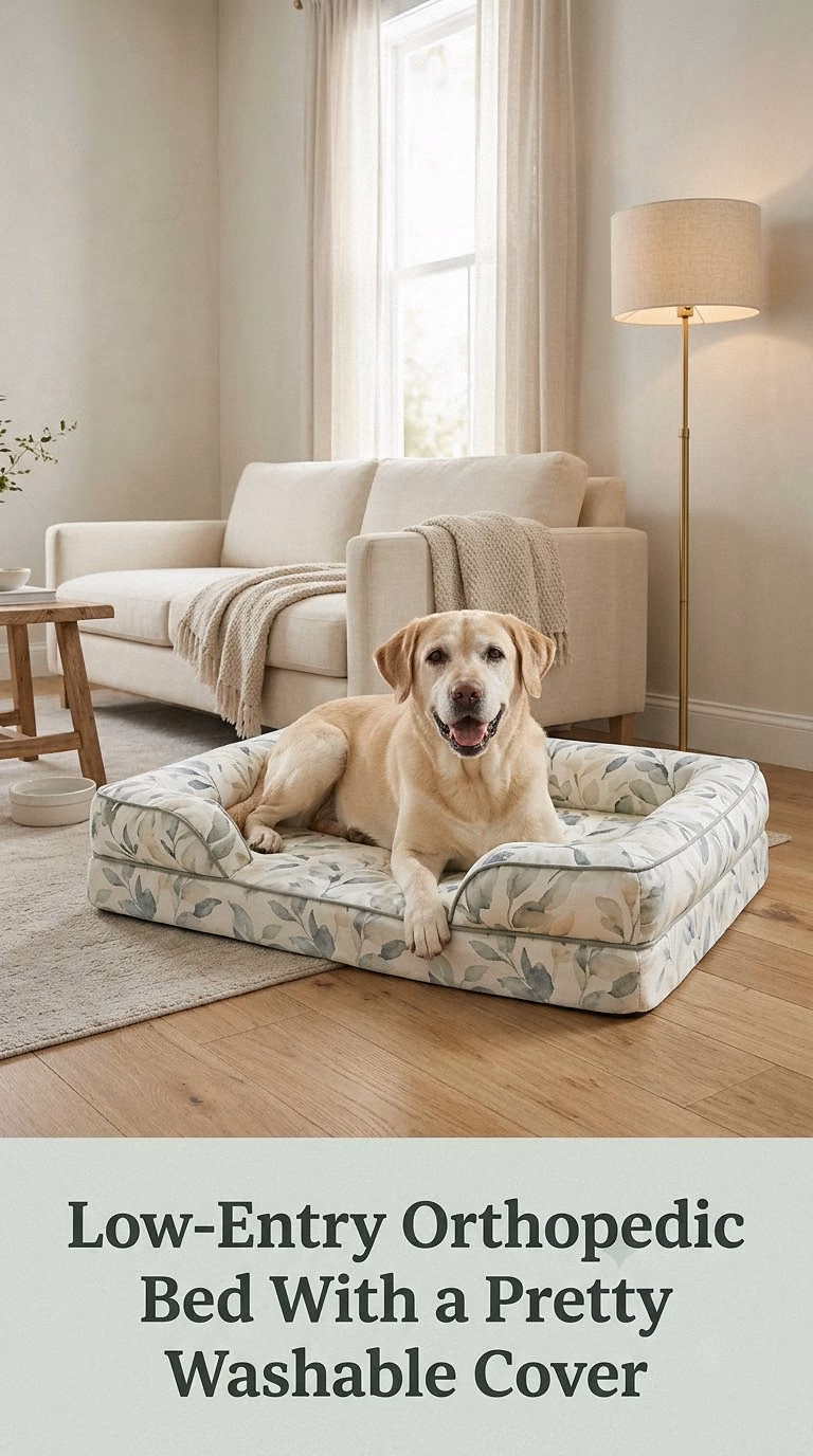 Low-Entry Orthopedic Bed With a Pretty Washable Cover