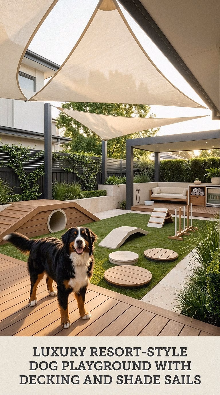 Luxury Resort-Style Dog Playground With Decking And Shade Sails