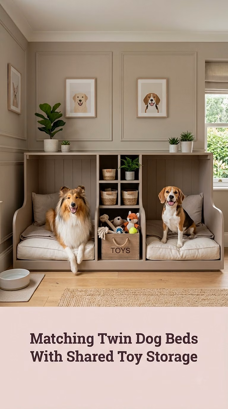 Matching Twin Dog Beds With Shared Toy Storage