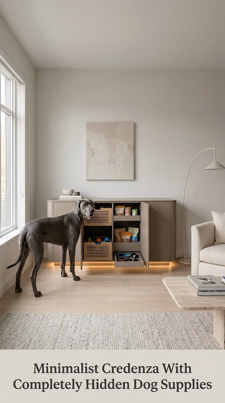 Minimalist Credenza With Completely Hidden Dog Supplies
