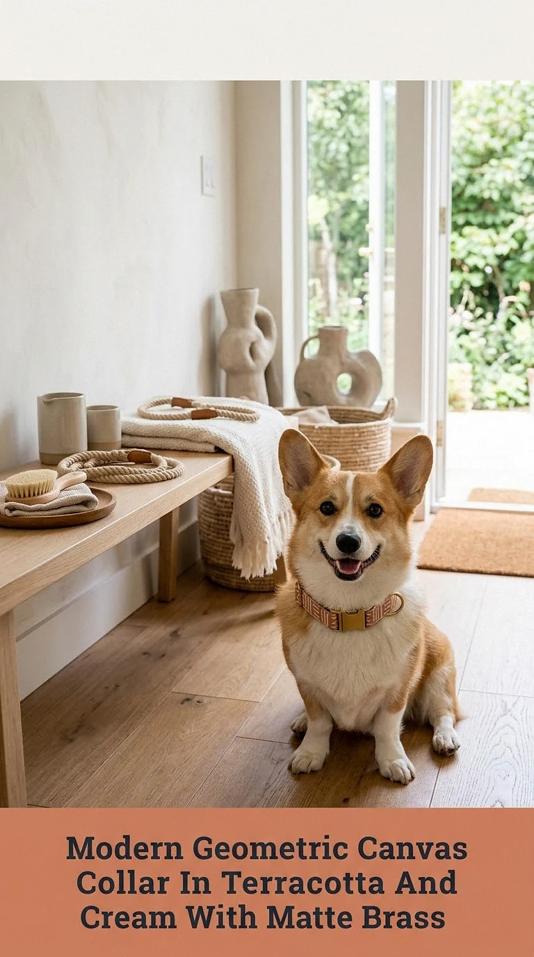 Modern Geometric Canvas Collar In Terracotta And Cream With Matte Brass