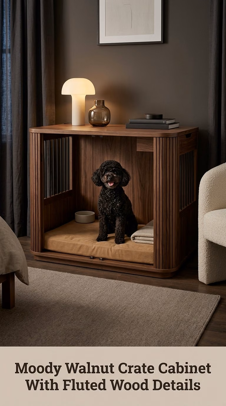 Moody Walnut Crate Cabinet With Fluted Wood Details