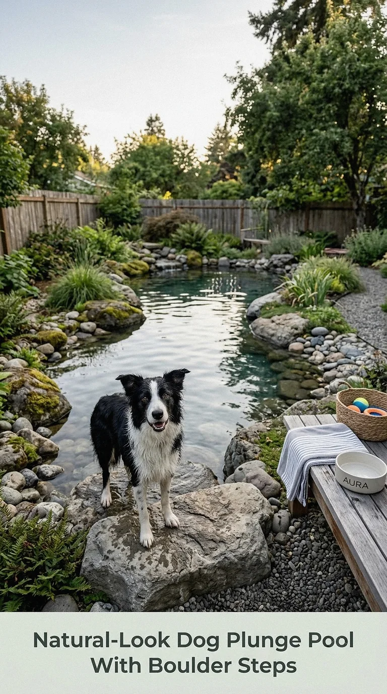 Natural-Look Dog Plunge Pool With Boulder Steps