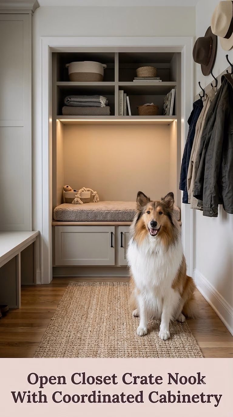 Open Closet Crate Nook With Coordinated Cabinetry