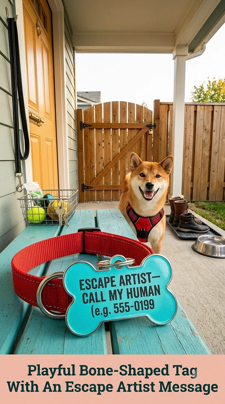 Playful Bone-Shaped Tag With An Escape Artist Message