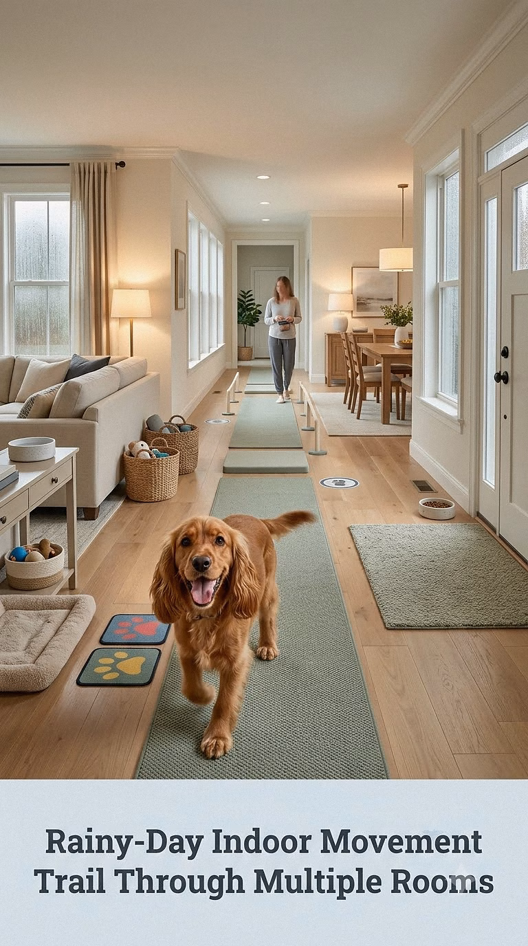 Rainy-Day Indoor Movement Trail Through Multiple Rooms
