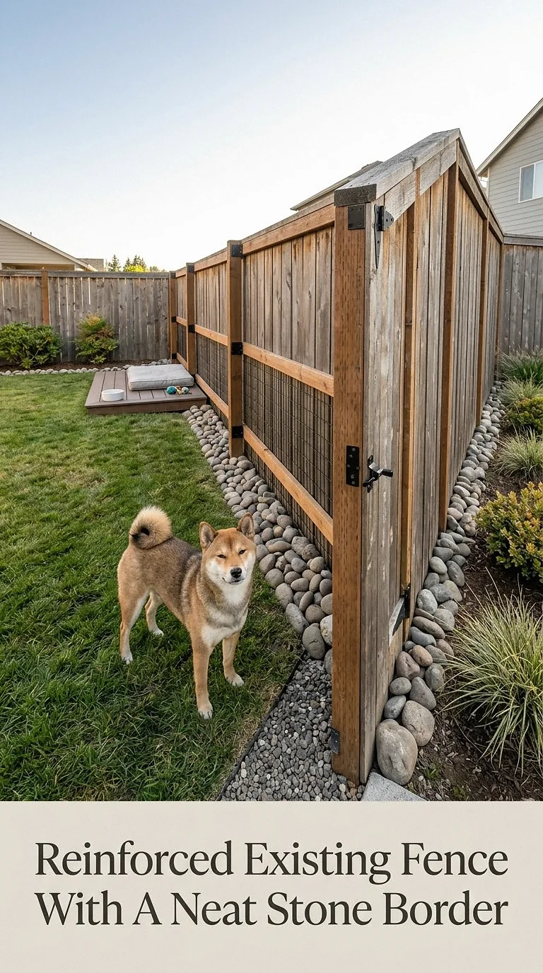 Reinforced Existing Fence With A Neat Stone Border