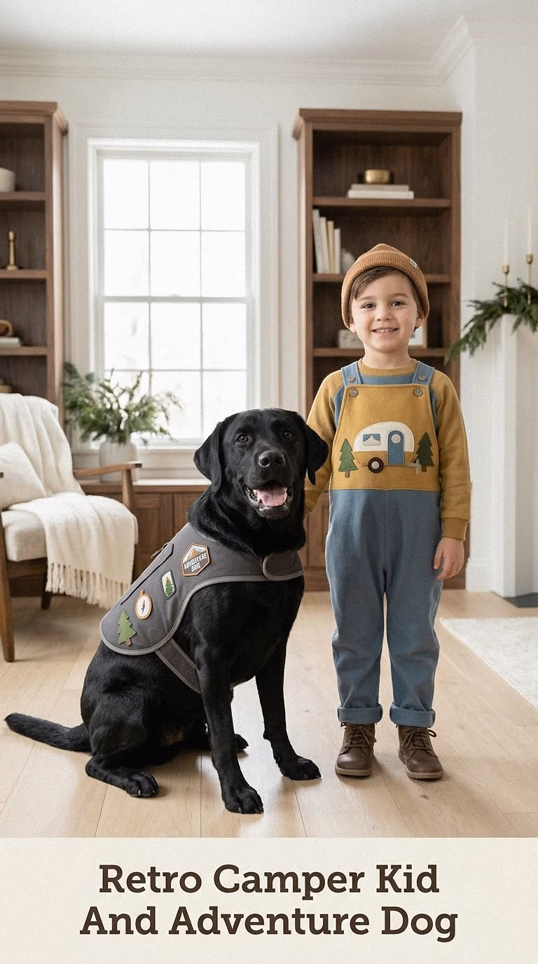Retro Camper Kid And Adventure Dog