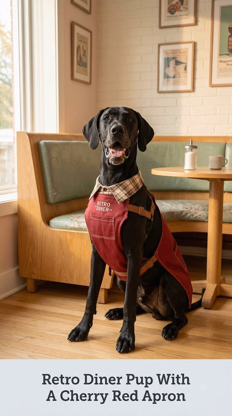 Retro Diner Pup With A Cherry Red Apron