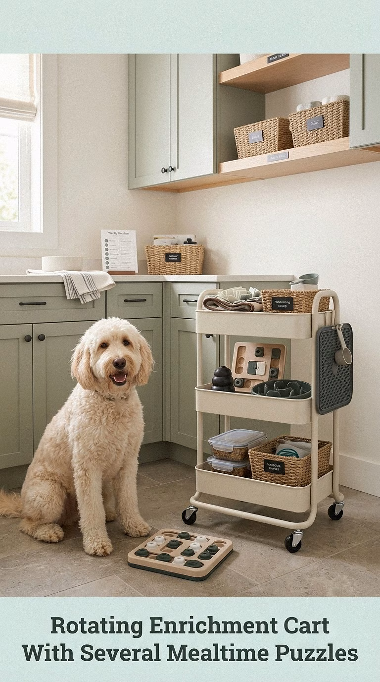 Rotating Enrichment Cart With Several Mealtime Puzzles