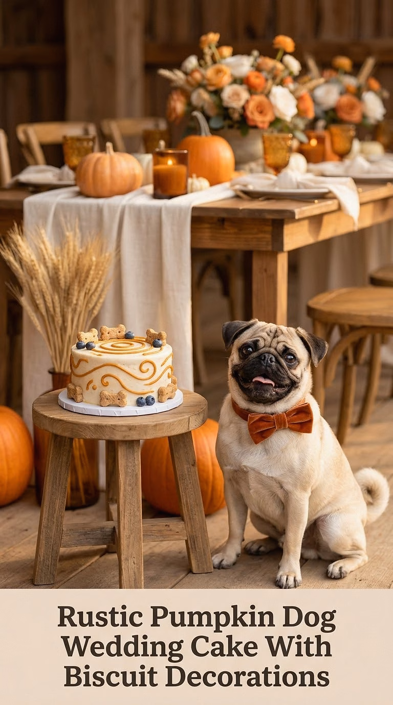 Rustic Pumpkin Dog Wedding Cake With Biscuit Decorations