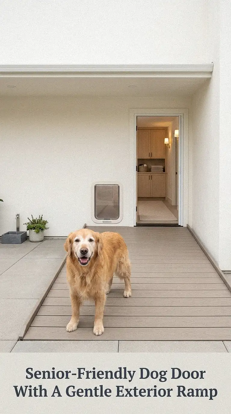 Senior-Friendly Dog Door With A Gentle Exterior Ramp