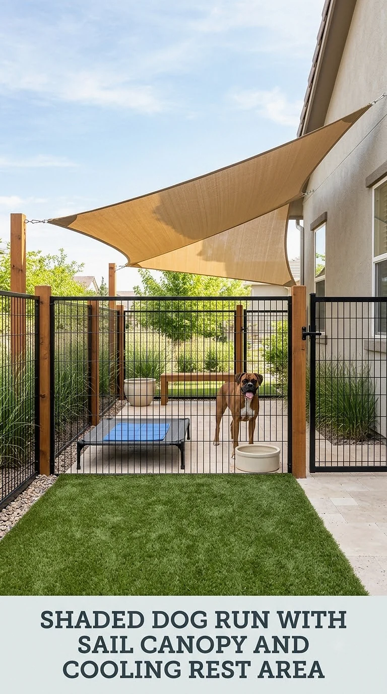 Shaded Dog Run With Sail Canopy And Cooling Rest Area