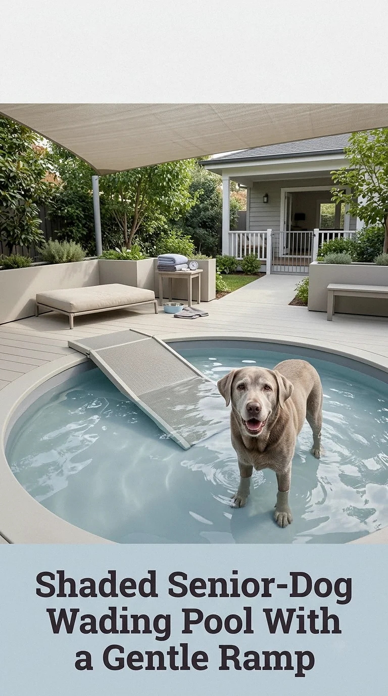 Shaded Senior-Dog Wading Pool With a Gentle Ramp