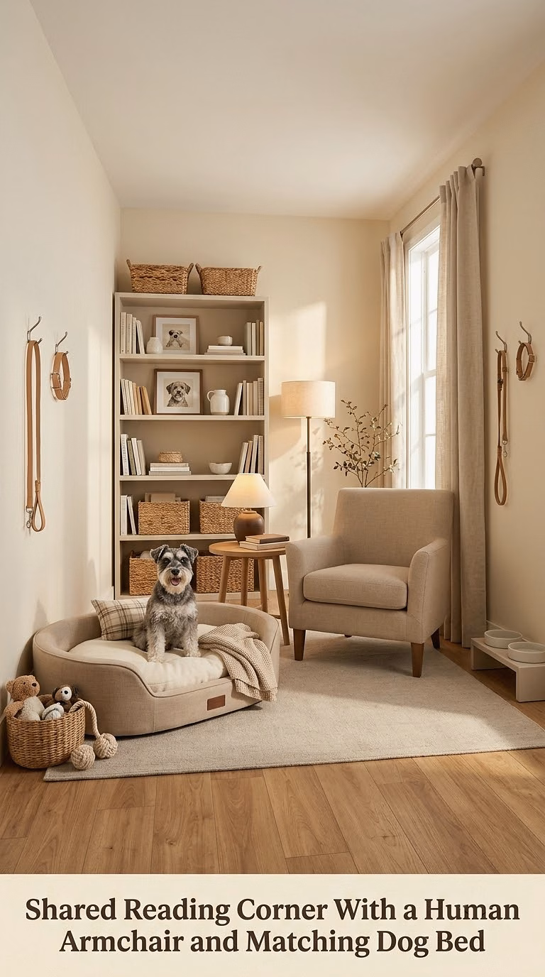 17. Shared Reading Corner With a Human Armchair and Matching Dog Bed