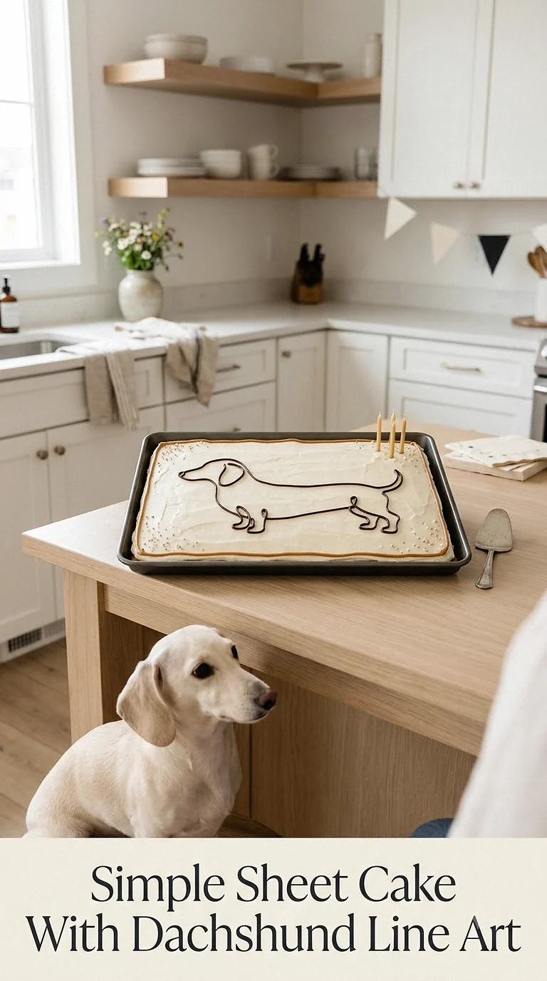 Simple Sheet Cake With Dachshund Line Art