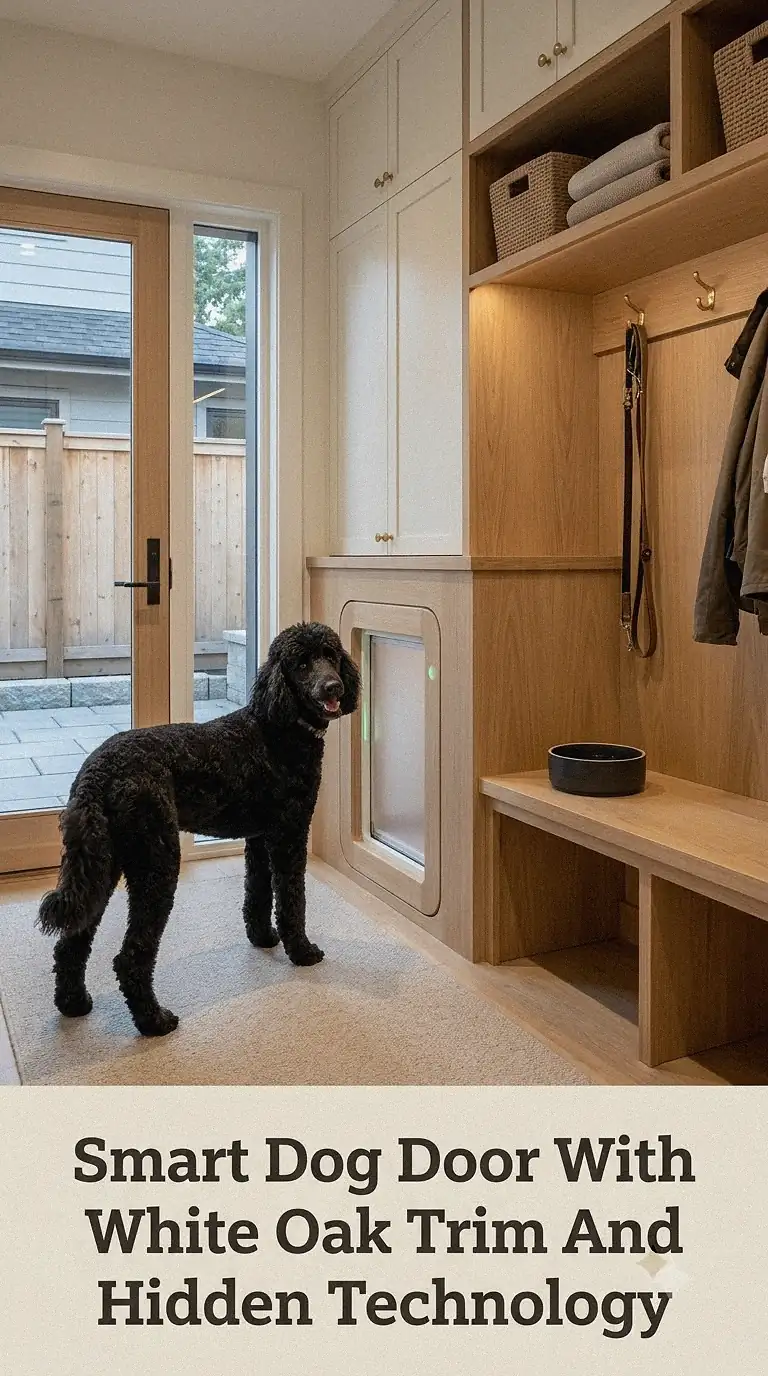 Smart Dog Door With White Oak Trim And Hidden Technology