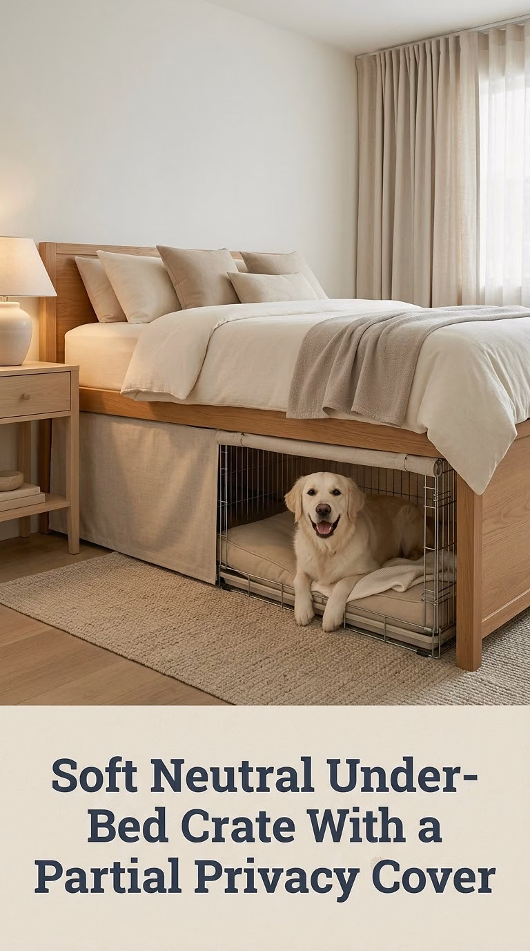 Soft Neutral Under-Bed Crate With a Partial Privacy Cover