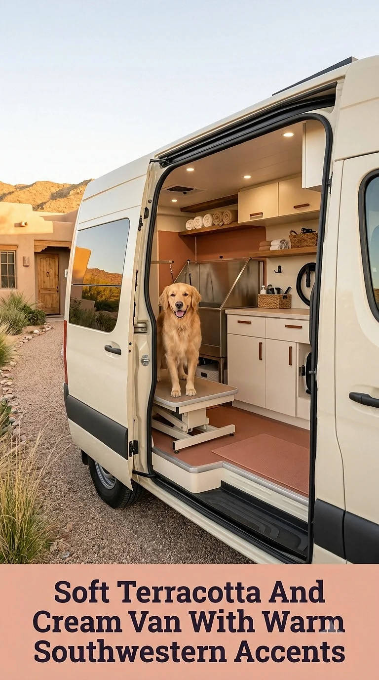 Soft Terracotta And Cream Van With Warm Southwestern Accents