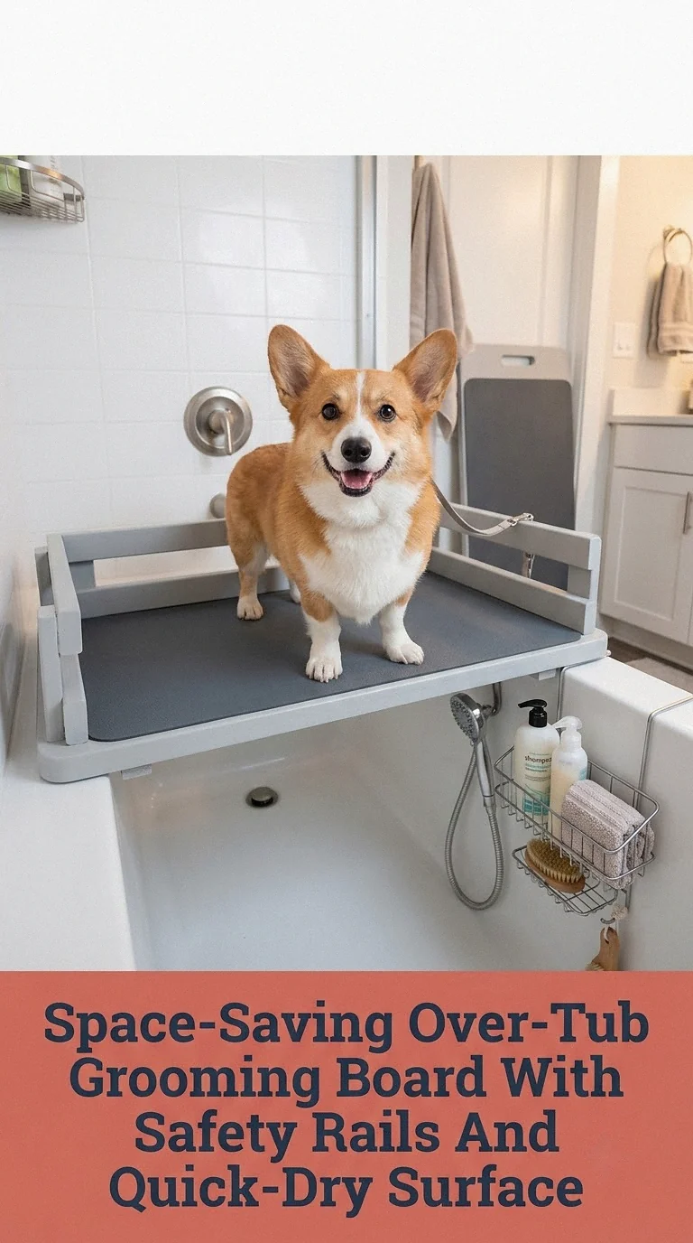 Space-Saving Over-Tub Grooming Board With Safety Rails And Quick-Dry Surface