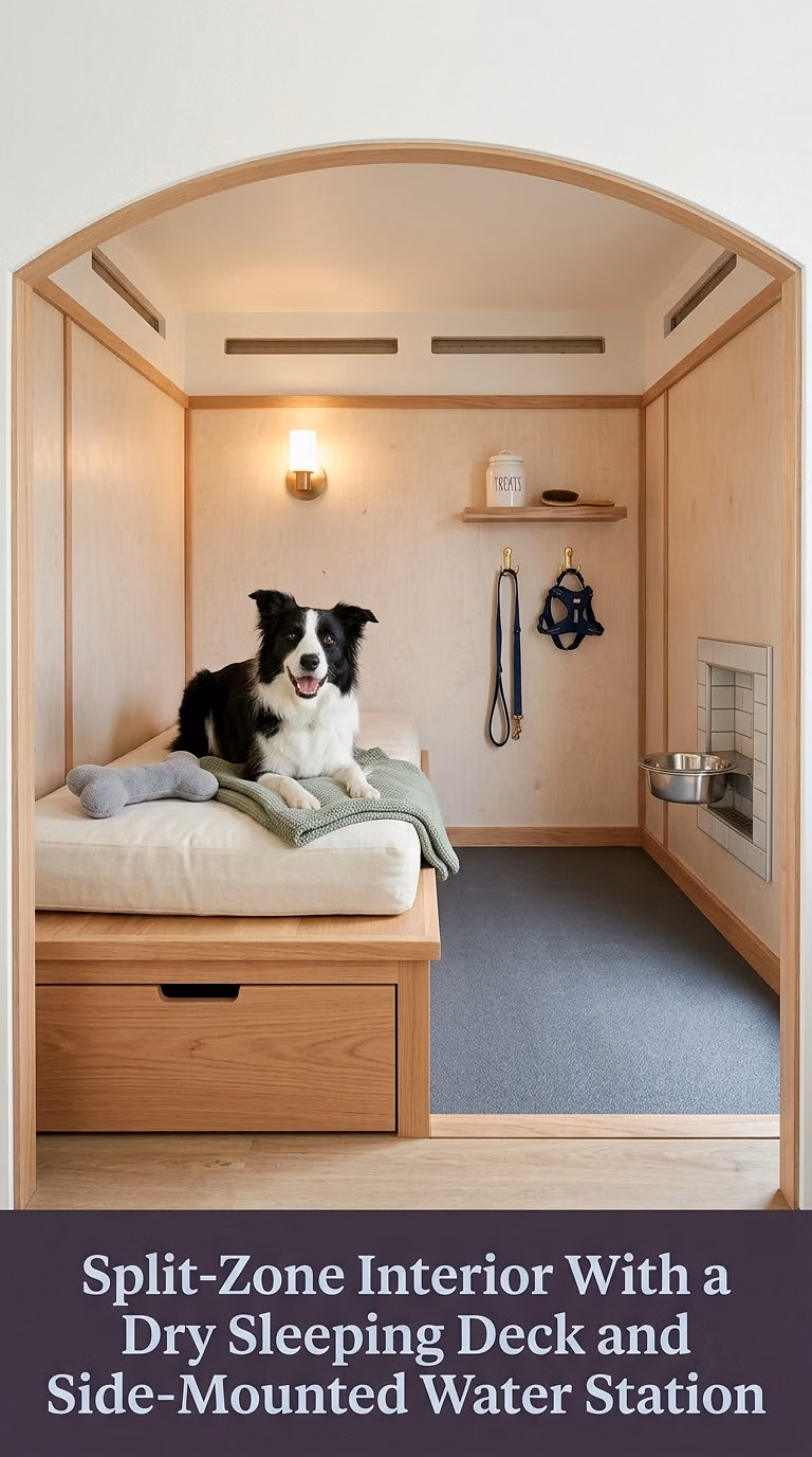 17. Split-Zone Interior With a Dry Sleeping Deck and Side-Mounted Water Station