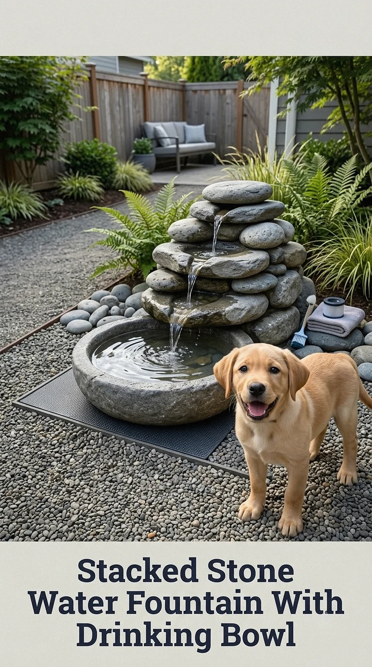 Stacked Stone Water Fountain With Drinking Bowl