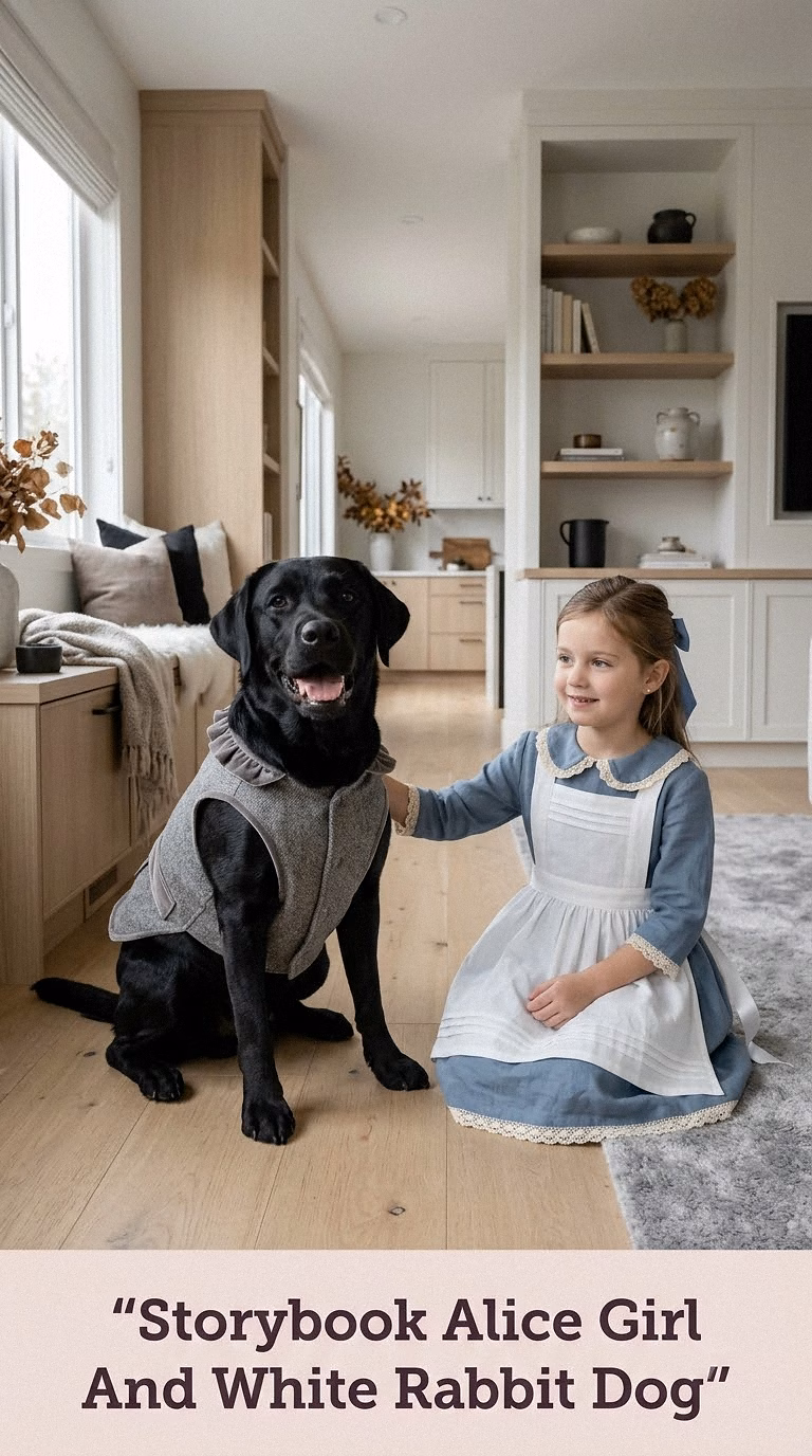 Storybook Alice Girl And White Rabbit Dog