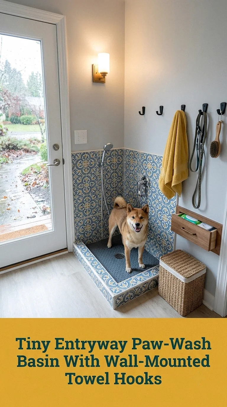Tiny Entryway Paw-Wash Basin With Wall-Mounted Towel Hooks