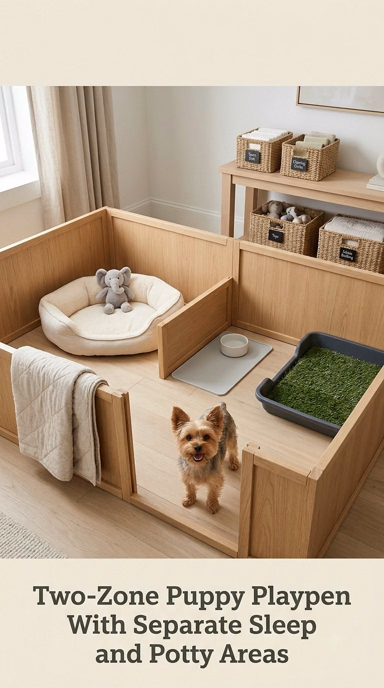 Two-Zone Puppy Playpen With Separate Sleep and Potty Areas