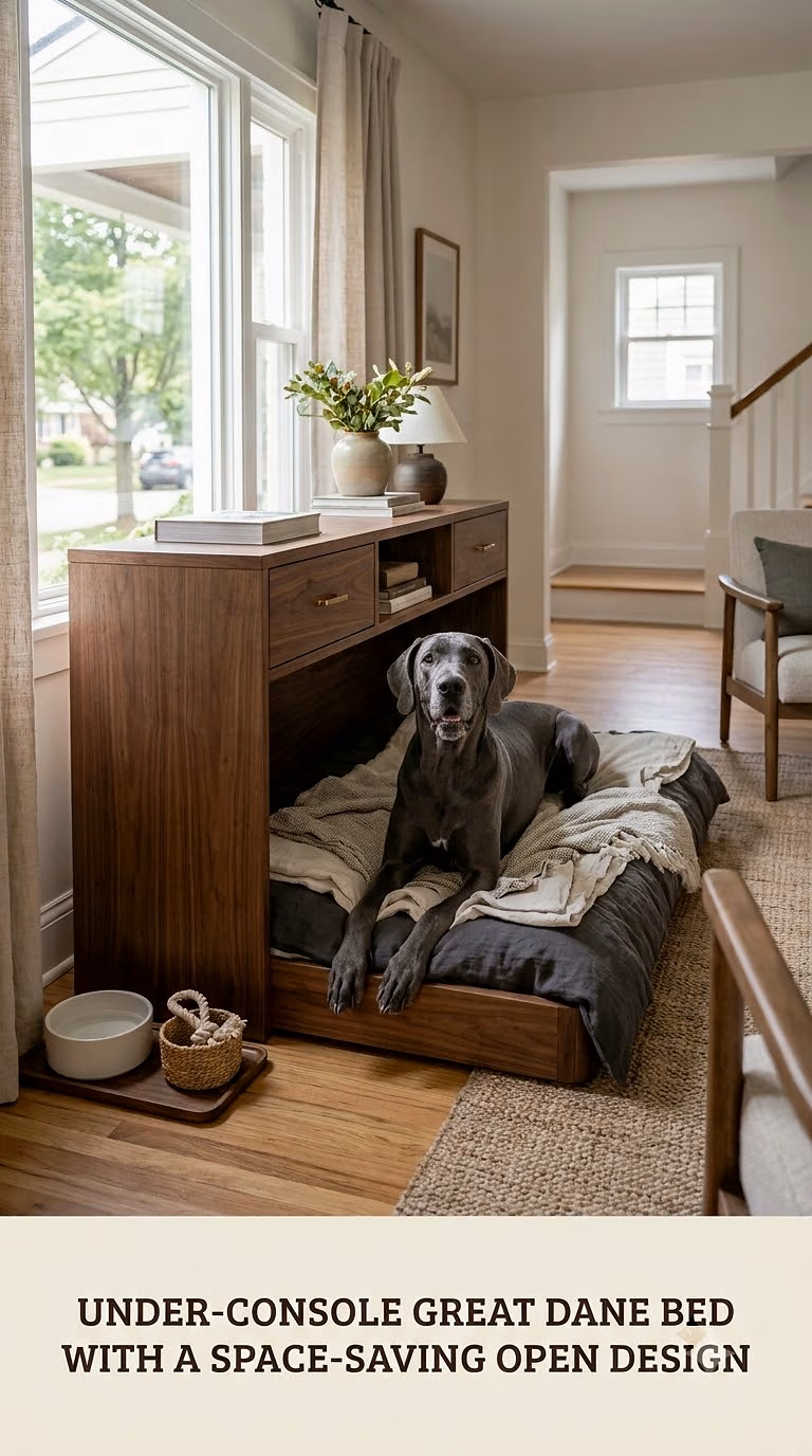 Under-Console Great Dane Bed With a Space-Saving Open Design