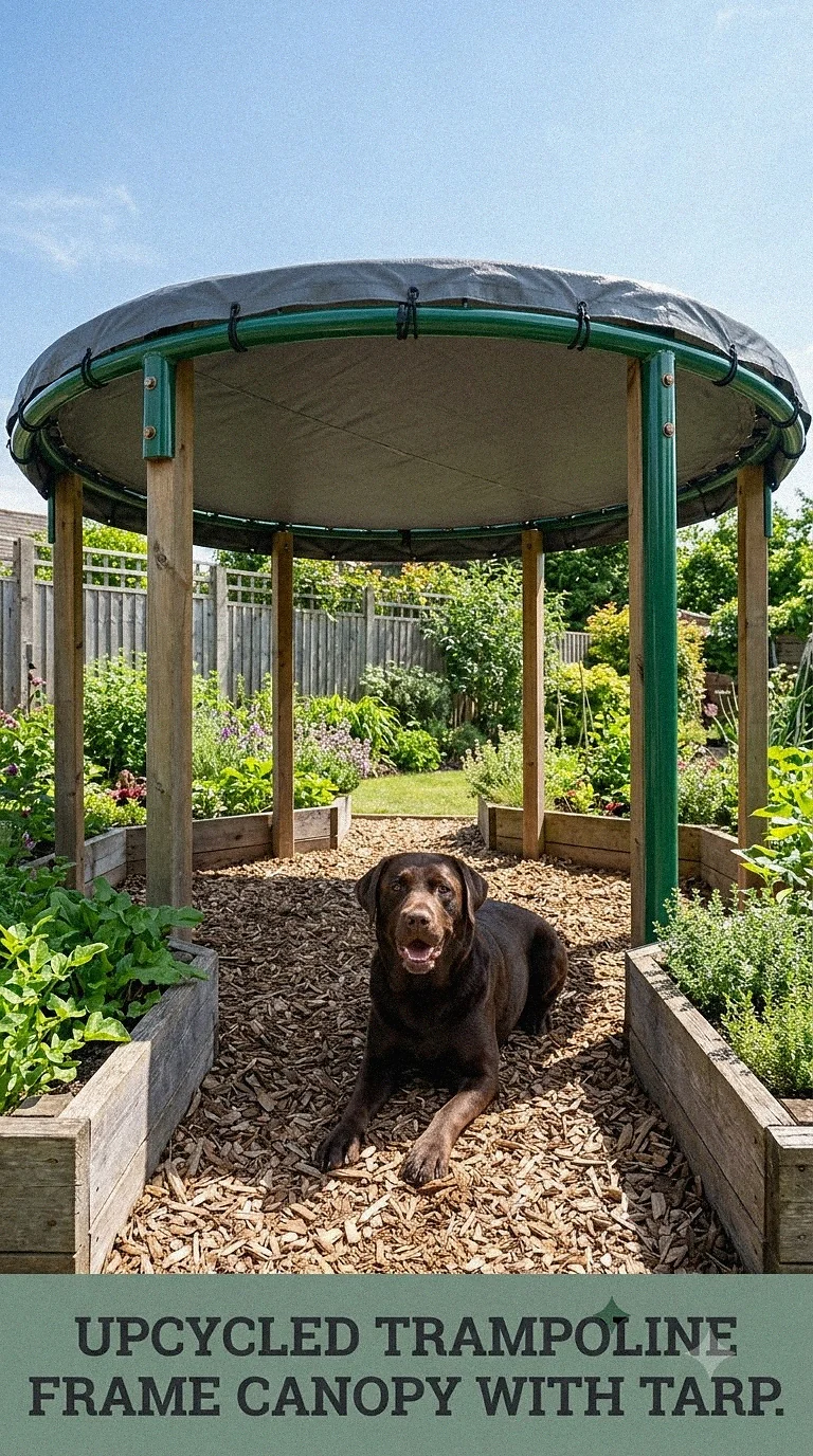 Upcycled Trampoline Frame Canopy With Tarp
