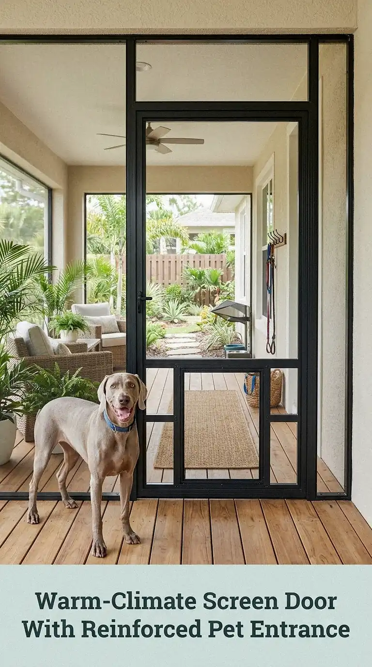 Warm-Climate Screen Door With Reinforced Pet Entrance