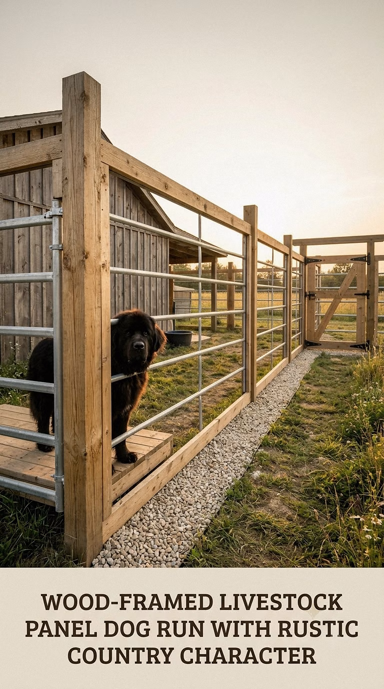 Wood-Framed Livestock Panel Dog Run With Rustic Country Character