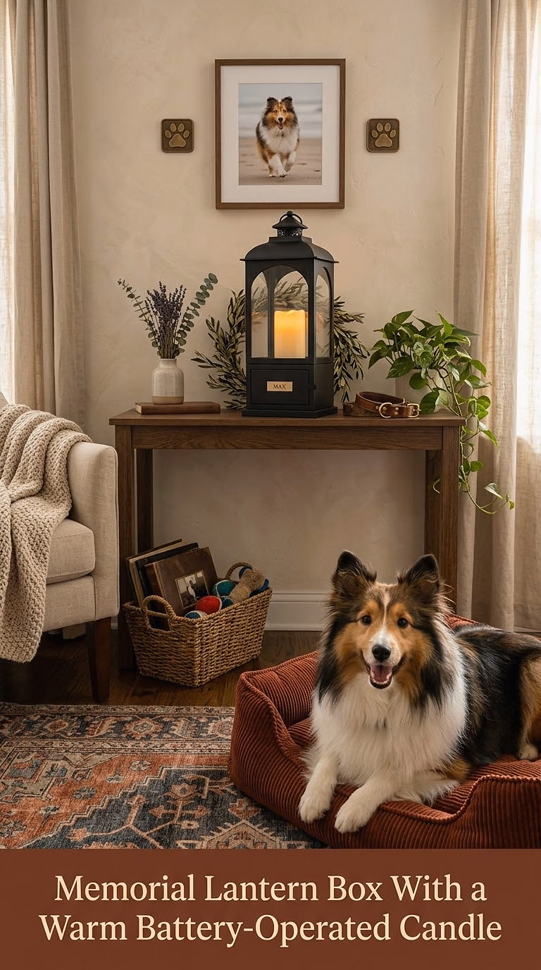 18. Memorial Lantern Box With a Warm Battery-Operated Candle