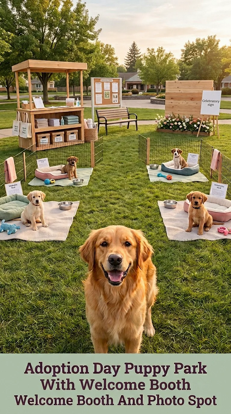 Adoption Day Puppy Park With Welcome Booth And Photo Spot