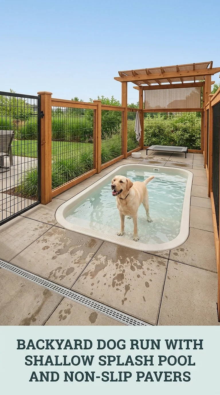 Backyard Dog Run With Shallow Splash Pool And Non-Slip Pavers
