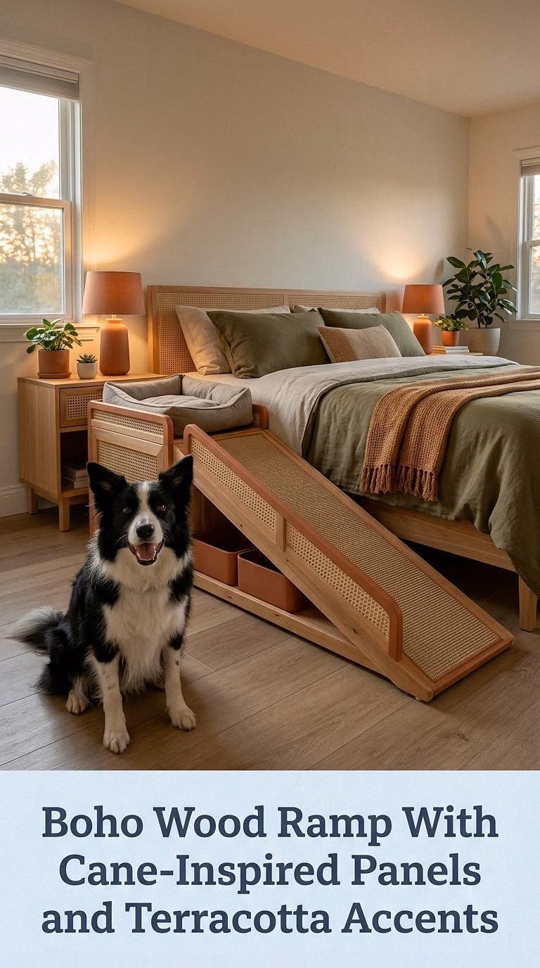 Boho Wood Ramp With Cane-Inspired Panels and Terracotta Accents
