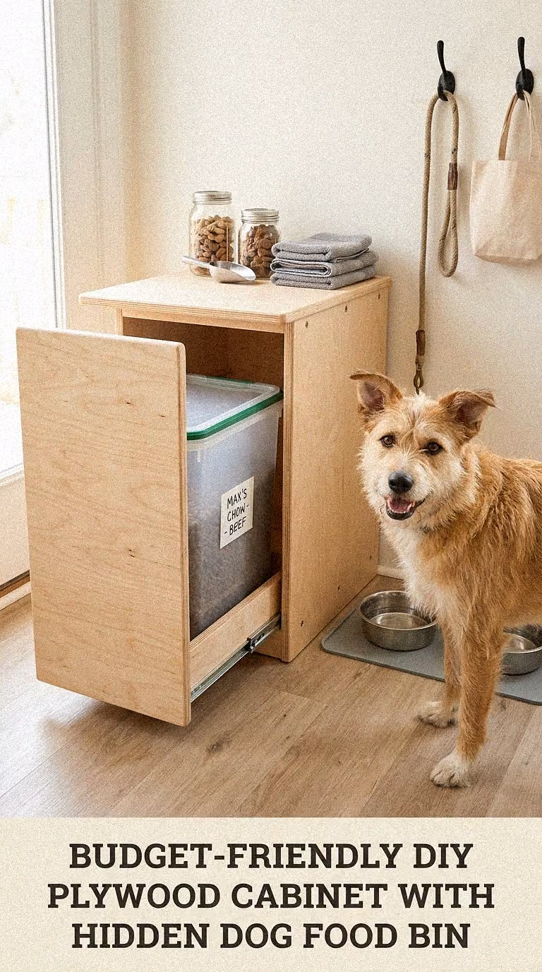 Budget-Friendly DIY Plywood Cabinet With Hidden Dog Food Bin